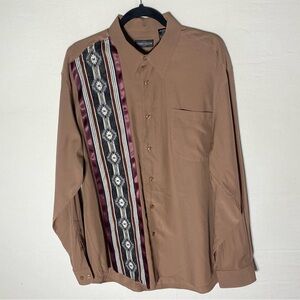 Premiere Collection Brown Long Sleeve Dress Shirt W DIY Southwestern Strip L